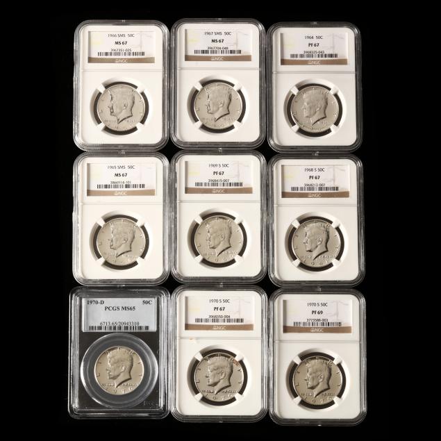 nine-graded-silver-kennedy-half-dollars