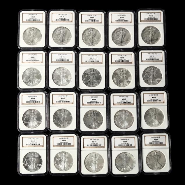 twenty-20-consecutive-american-silver-eagles-1986-2005-ngc-ms-69