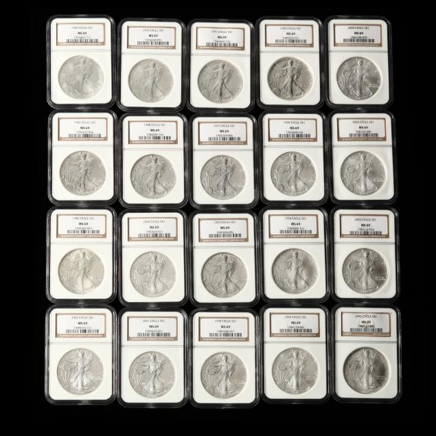 twenty-20-consecutive-american-silver-eagles-1986-2005-ngc-ms-69