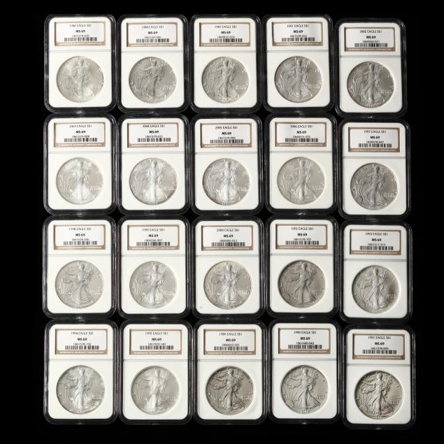 twenty-20-consecutive-american-silver-eagles-1986-2005-ngc-ms-69