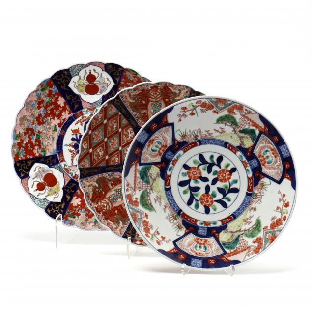 three-japanese-imari-porcelain-chargers