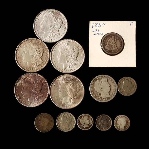 ten-mixed-silver-coins-and-three-v-nickels