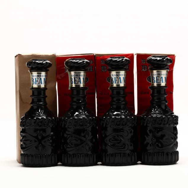 bonded-beam-straight-bourbon-whiskey-in-black-crystal-decanters