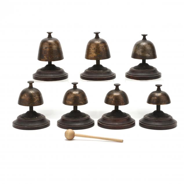 vintage-set-of-seven-mounted-asian-brass-bells