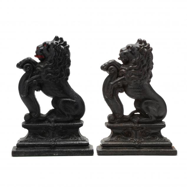 pair-of-antique-iron-lion-doorstops