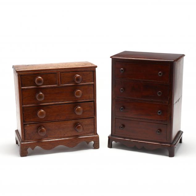 two-antique-miniature-chests-of-drawers