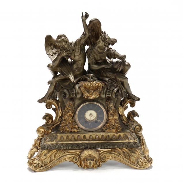 large-french-bronze-figural-mantel-clock