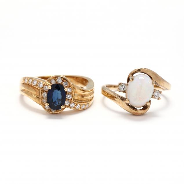 two-gold-and-gem-set-rings