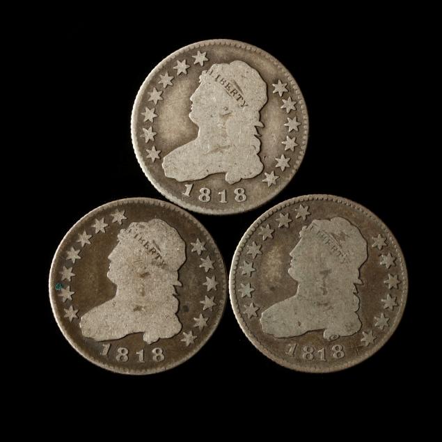 three-circulated-1818-capped-bust-quarters