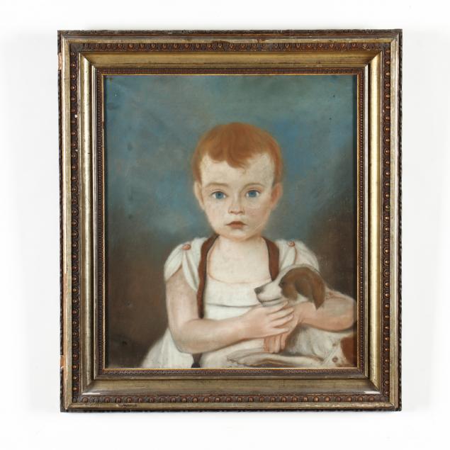 antique-american-school-pastel-portrait-of-a-young-boy-with-dog