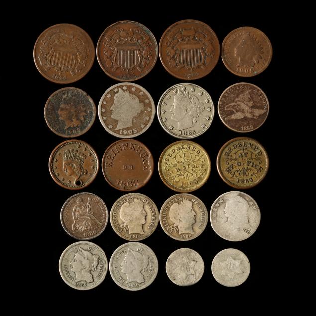sixteen-16-circulated-type-coins-and-four-civil-war-era-tokens