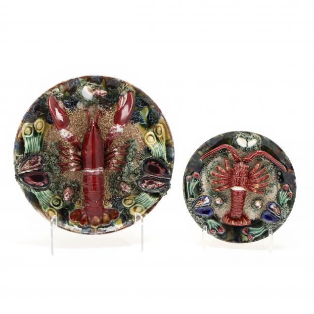 two-majolica-palissyware-lobster-plaque-plates