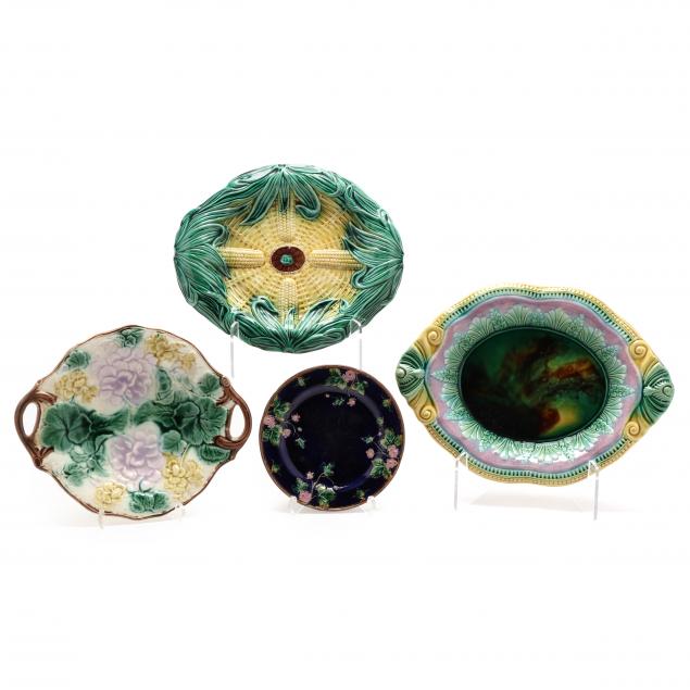 four-antique-majolica-pieces