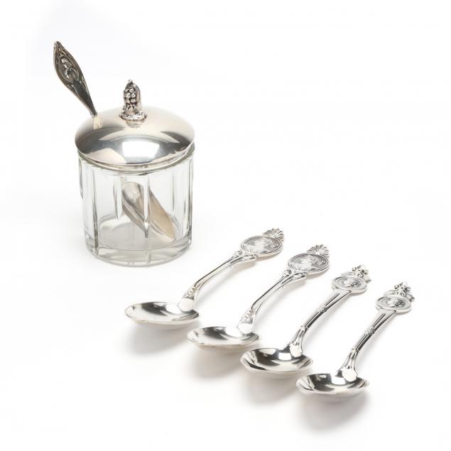 sterling-silver-medallion-pattern-flatware-lidded-jam-jar