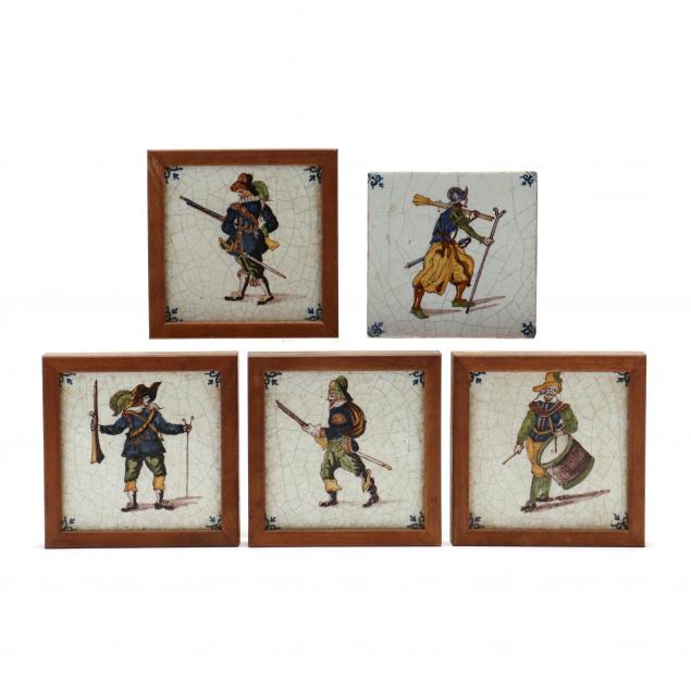 five-antique-figural-polychrome-delft-ceramic-tiles