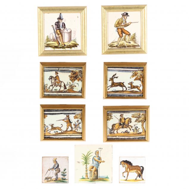 nine-antique-continental-polychrome-earthenware-tiles