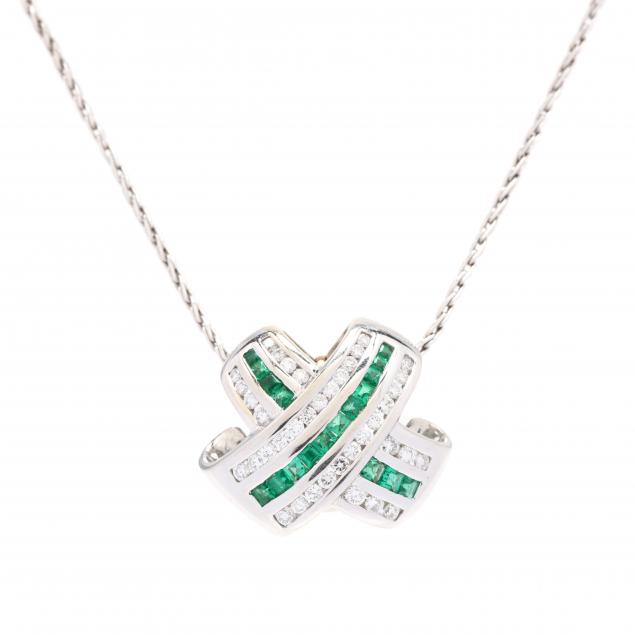 18kt-white-gold-emerald-and-diamond-pendant-with-14kt-gold-chain