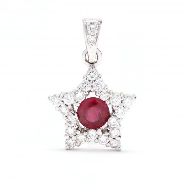 platinum-18kt-white-gold-ruby-and-diamond-star-motif-pendant