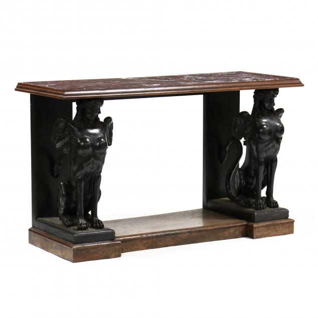antique-carved-sphinx-support-marble-top-console-table