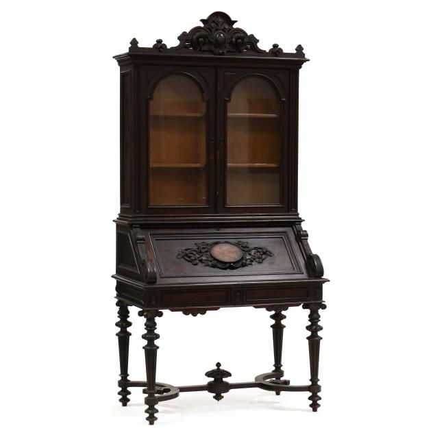 american-renaissance-revival-carved-walnut-secretary-bookcase