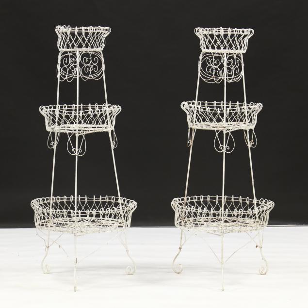 pair-of-wirework-three-tiered-planters