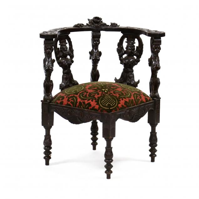 antique-continental-carved-walnut-corner-chair