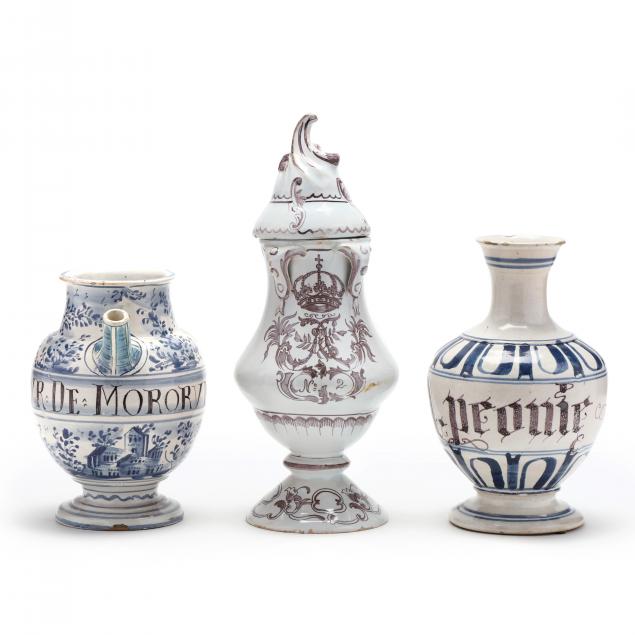 three-antique-tin-glazed-drug-jars