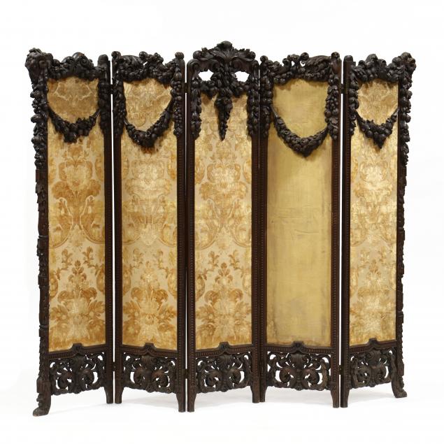 antique-continental-carved-walnut-five-panel-floor-screen