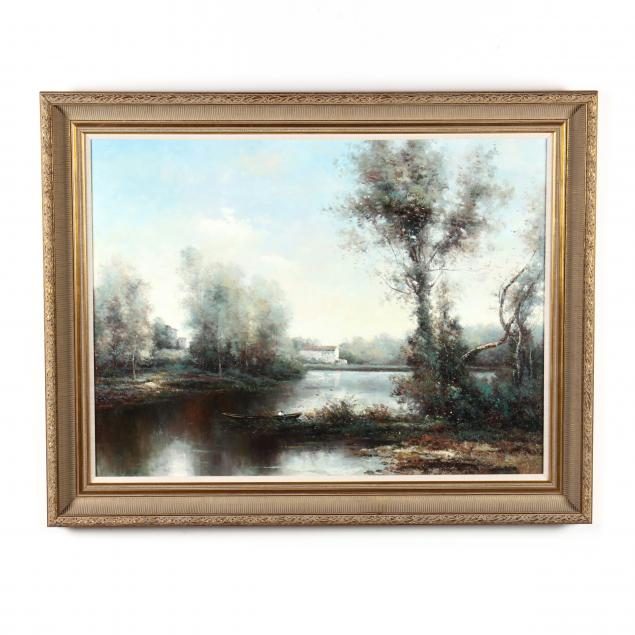 decorative-painting-of-a-lake-scene-with-figure-rowing