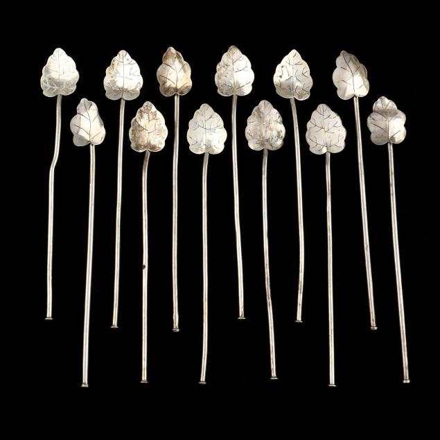 twelve-sterling-silver-leaf-straw-stirrers