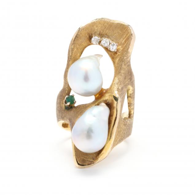 14kt-gold-pearl-and-gem-set-ring-charles-hopkins
