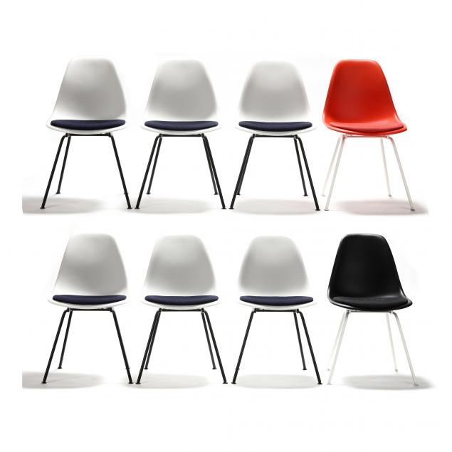 charles-and-ray-eames-set-of-eight-orange-white-and-black-shell-chairs