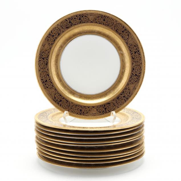 set-of-11-vintage-gold-encrusted-luncheon-plates