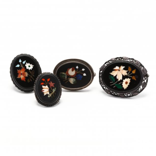 four-vintage-silver-and-pietra-dura-jewelry-items