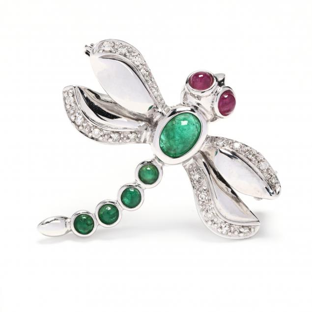 14kt-white-gold-and-gem-set-dragonfly-brooch