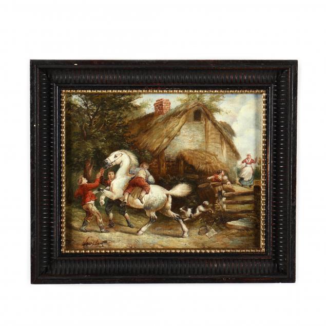 a-decorative-painting-of-young-boys-with-rearing-white-horse