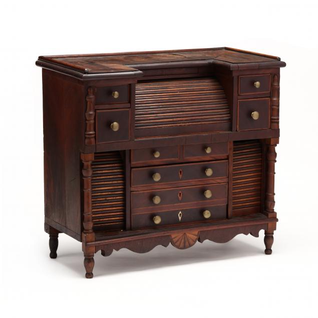 new-england-miniature-inlaid-mahogany-tambour-desk
