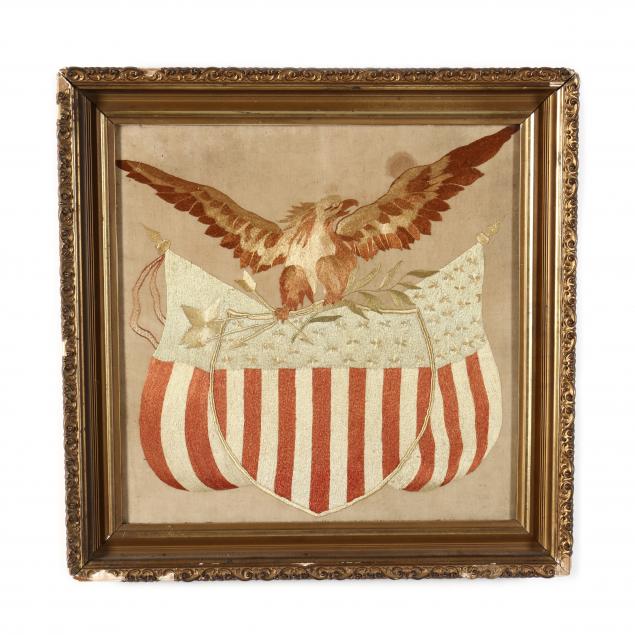 antique-patriotic-silk-engraving-with-an-american-eagle-and-shield