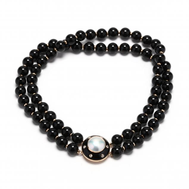 14kt-gold-onyx-and-gem-set-choker-necklace