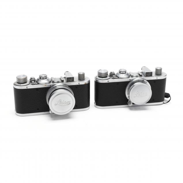 two-vintage-leica-d-r-p-leitz-wetzlar-rangefinder-cameras-each-with-lens