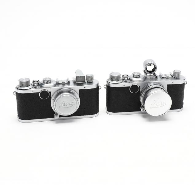 two-vintage-leica-d-r-p-leitz-wetzlar-rangefinder-cameras-each-with-lens