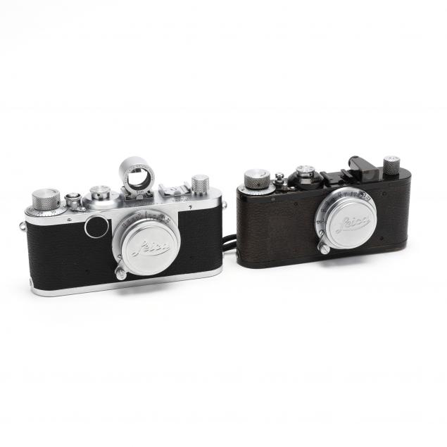 two-vintage-leica-d-r-p-leitz-wetzlar-rangefinder-cameras-each-with-lens