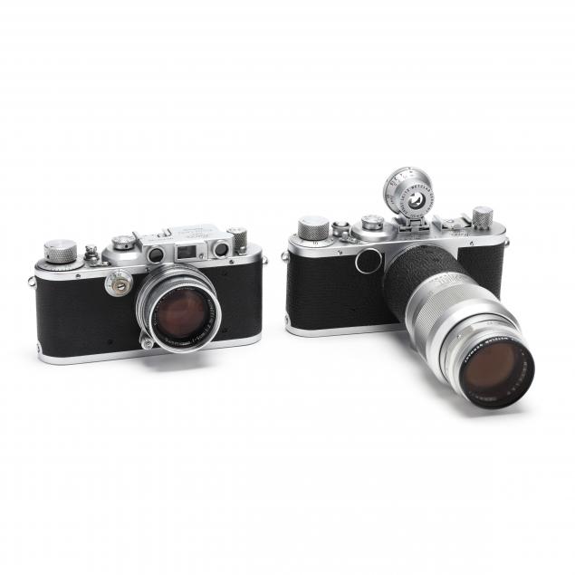 Two Vintage Leica D.R.P. Leitz Wetzlar Rangefinder Cameras With