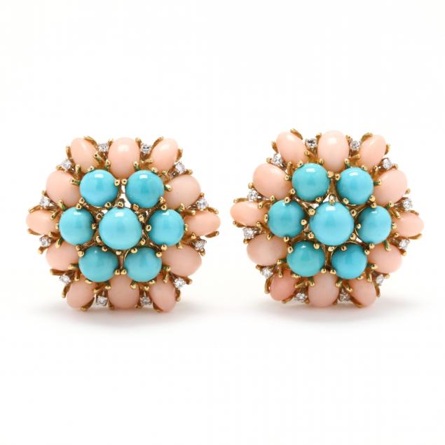 18kt-gold-turquoise-coral-and-diamond-earrings