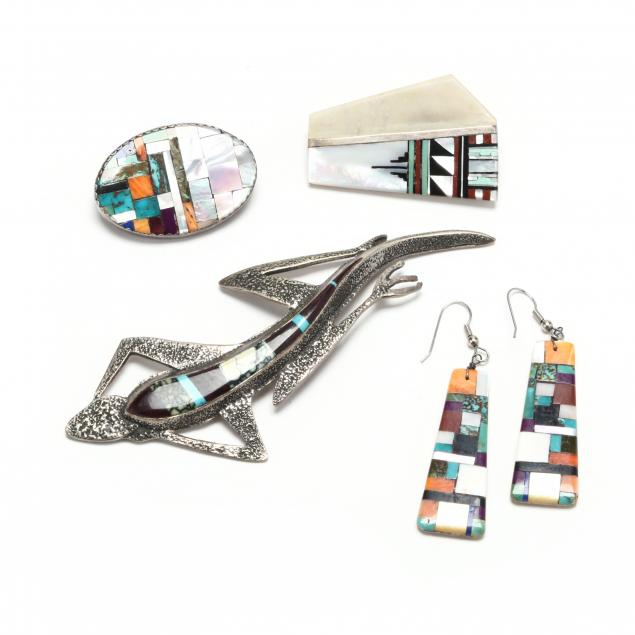 four-southwestern-silver-and-inlaid-jewelry-items