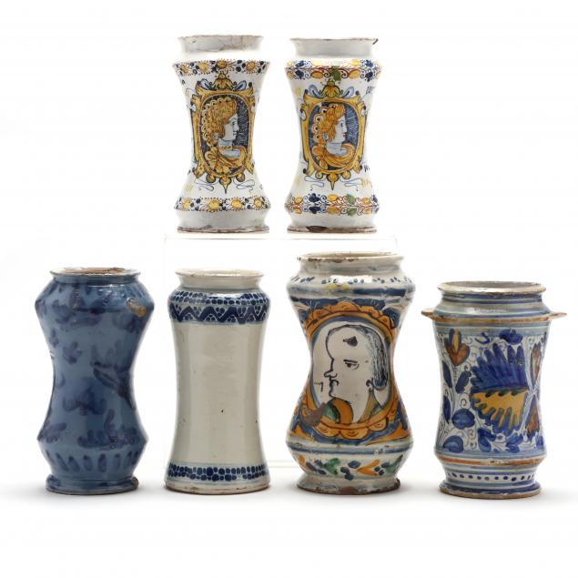 a-group-of-six-majolica-savona-drug-jars