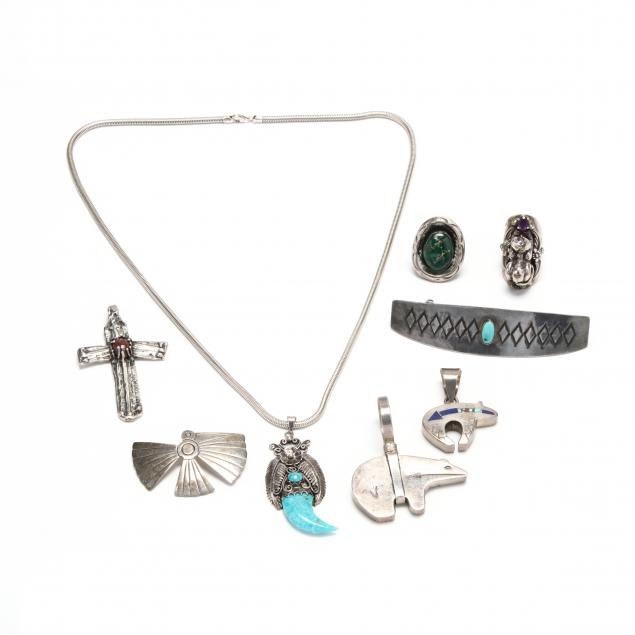 group-of-silver-and-gem-set-jewelry-items