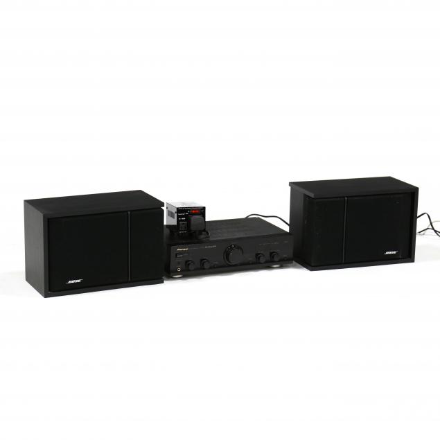 pioneer-a-109-direct-energy-mos-stereo-amplifier-with-two-bose-speakers