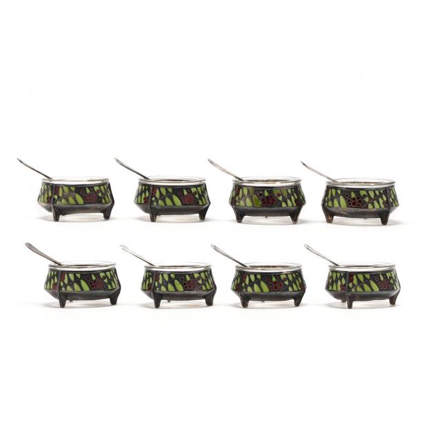 eight-enameled-russian-silverplate-salt-cellars-with-spoons