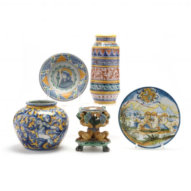 five-examples-of-antique-italian-or-spanish-majolica